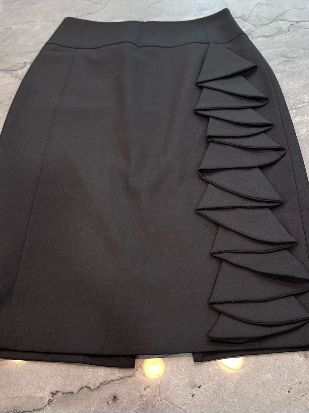 Express Design Studio Black Pencil Skirt with Cascading Side Ruffles Size 0